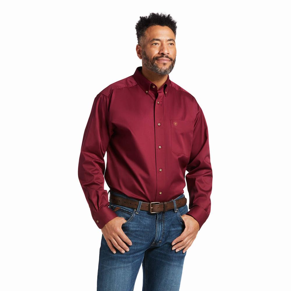 Camicie Ariat Solid Twill Classiche Fit Uomo Bordeaux | IT021INQW