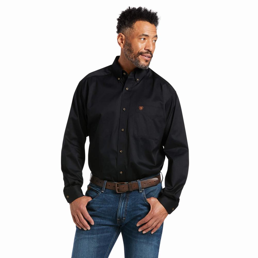 Camicie Ariat Solid Twill Classiche Fit Uomo Nere | IT418BZWF