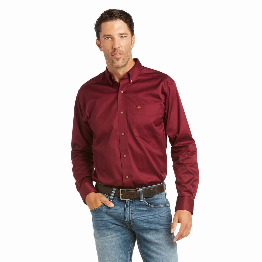 Camicie Ariat Solid Twill Fitted Uomo Bordeaux | IT459MZKS