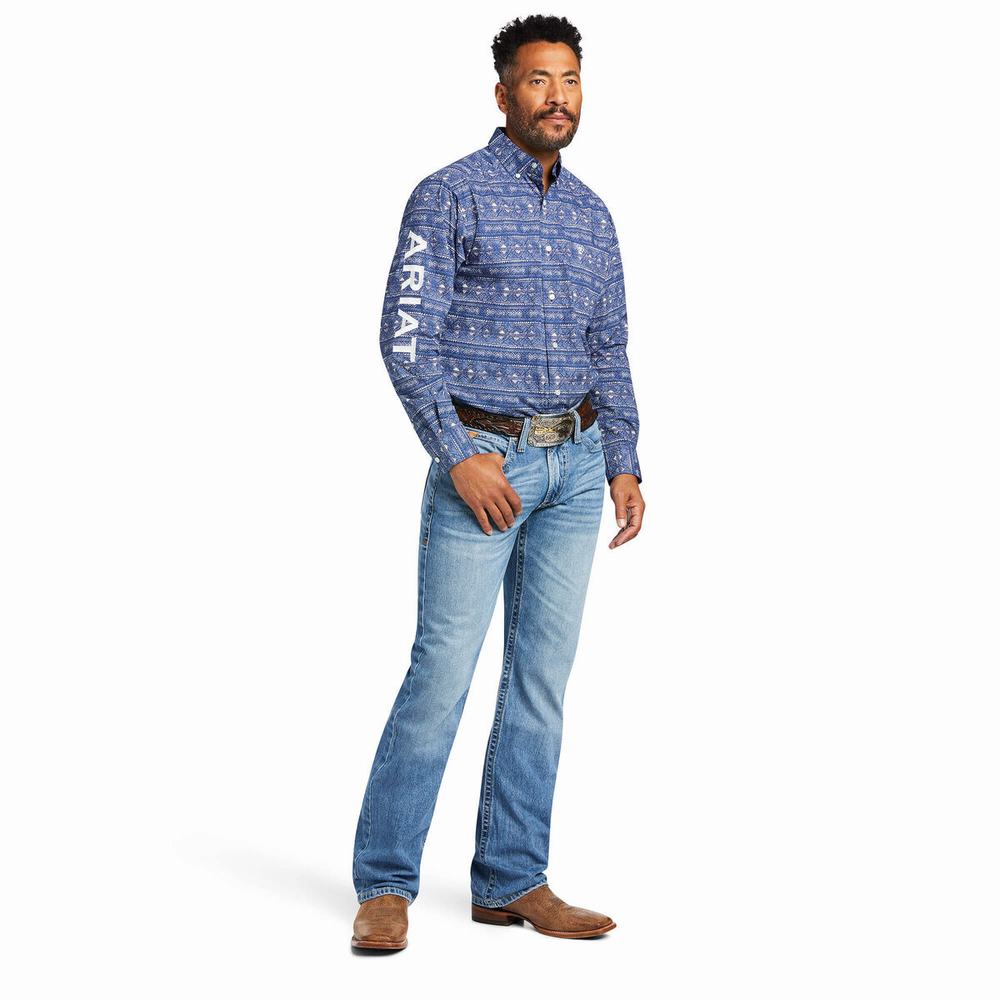 Camicie Ariat Team Justin Classiche Fit Uomo Blu | IT927ADNQ