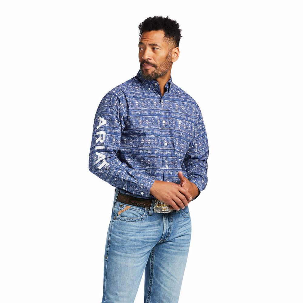 Camicie Ariat Team Justin Classiche Fit Uomo Blu | IT927ADNQ