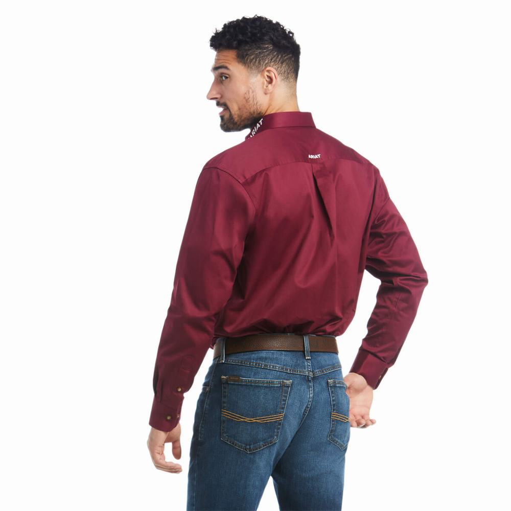 Camicie Ariat Team Logo Twill Classiche Fit Uomo Bordeaux | IT140OWDN