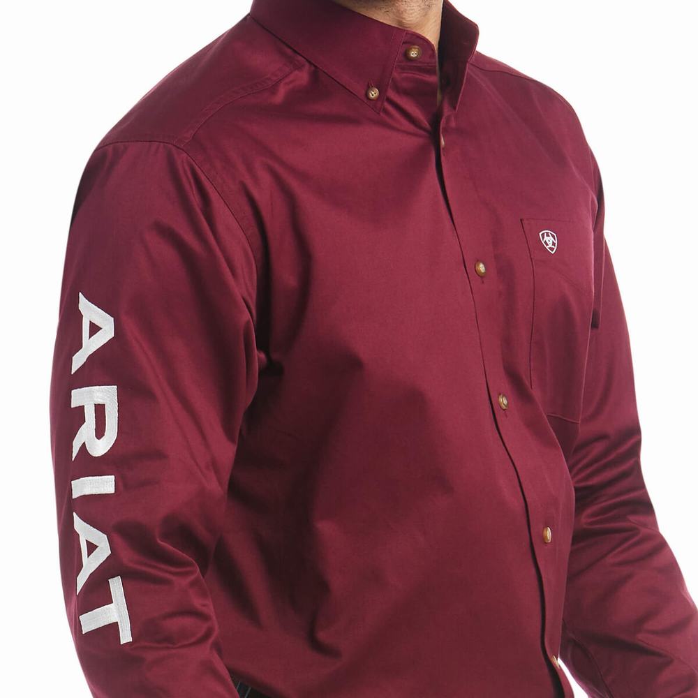 Camicie Ariat Team Logo Twill Classiche Fit Uomo Bordeaux | IT140OWDN