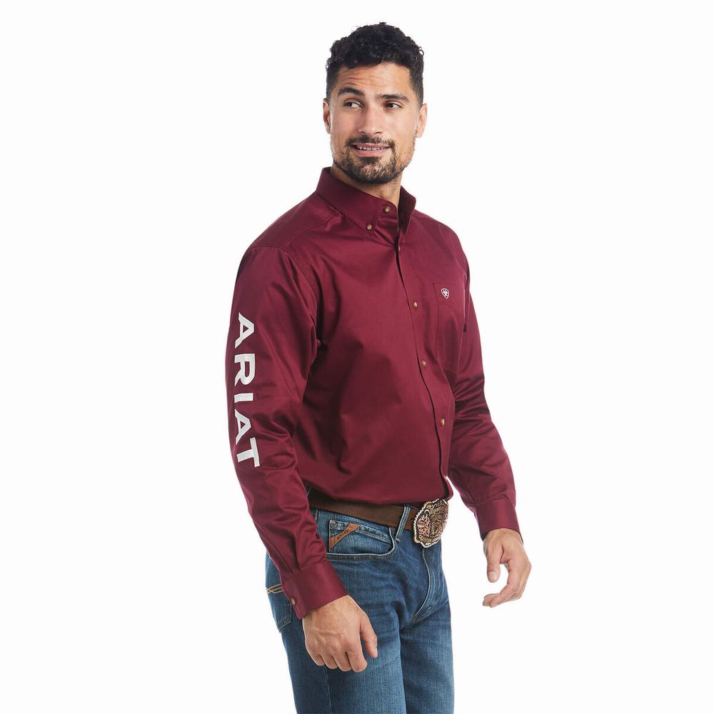 Camicie Ariat Team Logo Twill Classiche Fit Uomo Bordeaux | IT140OWDN