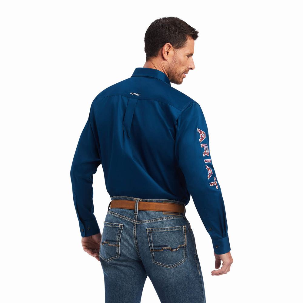 Camicie Ariat Team Logo Twill Classiche Fit Uomo Blu Marino | IT173DBXN