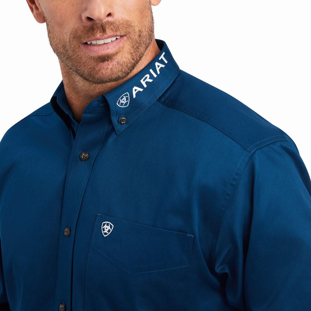 Camicie Ariat Team Logo Twill Classiche Fit Uomo Blu Marino | IT173DBXN