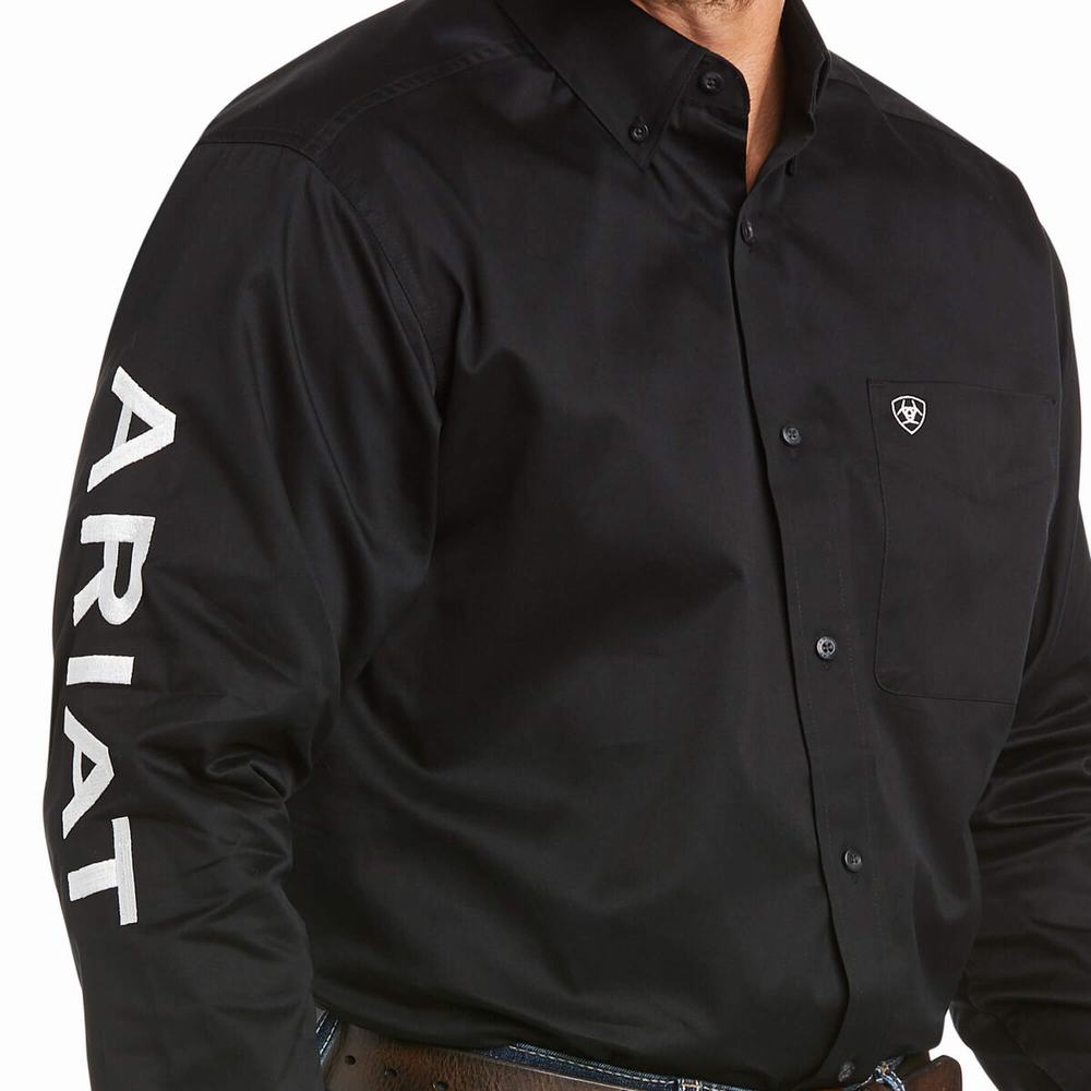 Camicie Ariat Team Logo Twill Classiche Fit Uomo Nere Bianche | IT590VAOZ