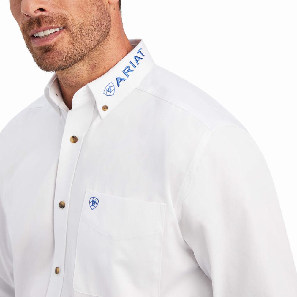 Camicie Ariat Team Logo Twill Classiche Fit Uomo Bianche Blu | IT819FRZS