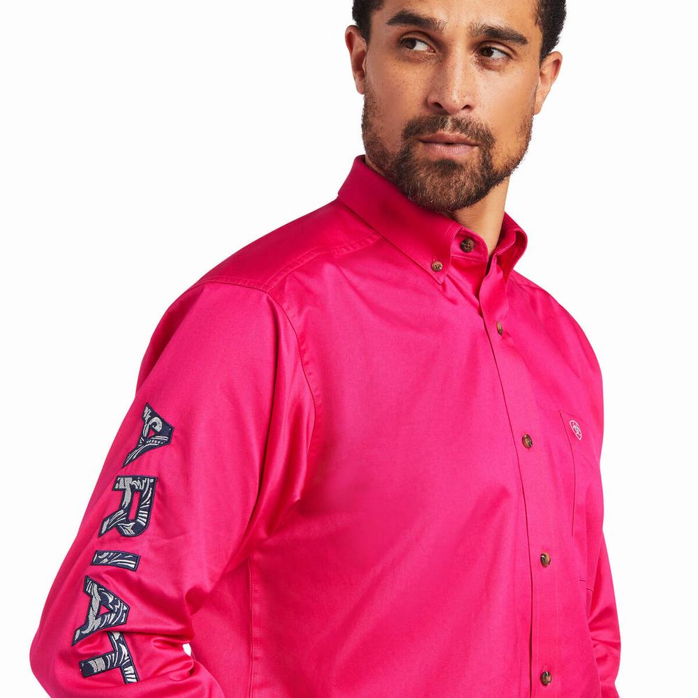 Camicie Ariat Team Logo Twill Classiche Fit Uomo Rosa | IT964NRBG