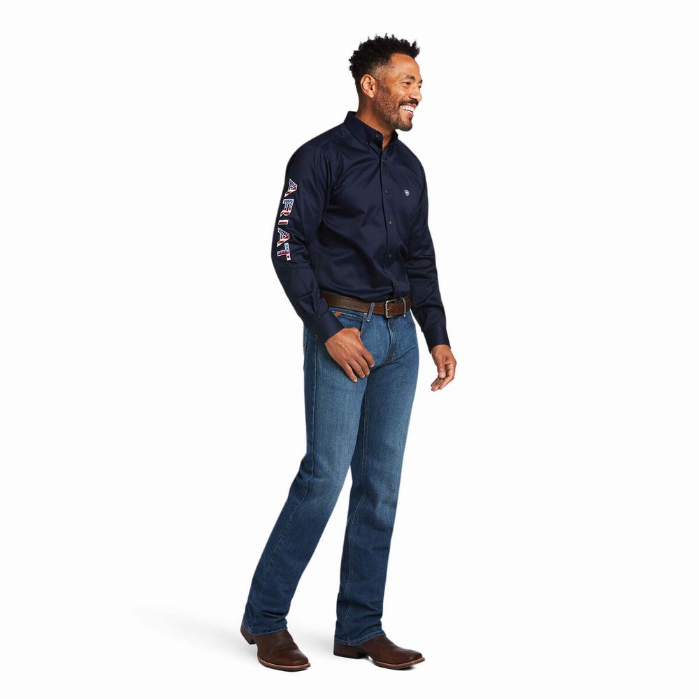 Camicie Ariat Team Logo Twill Fitted Uomo Blu Marino Strisce | IT194DAEI