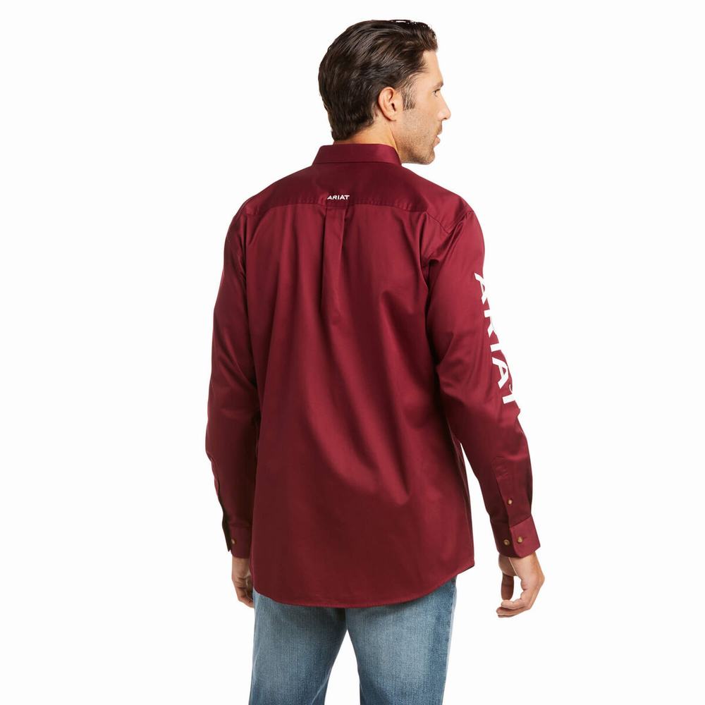 Camicie Ariat Team Logo Twill Fitted Uomo Bordeaux Bianche | IT584XTON