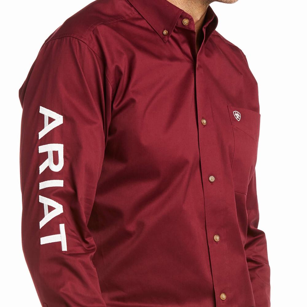 Camicie Ariat Team Logo Twill Fitted Uomo Bordeaux Bianche | IT584XTON