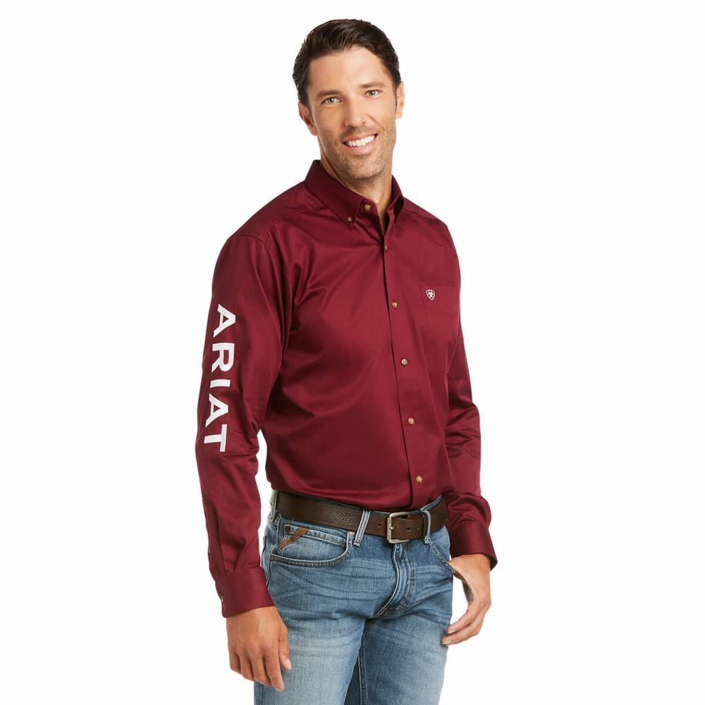 Camicie Ariat Team Logo Twill Fitted Uomo Bordeaux Bianche | IT584XTON