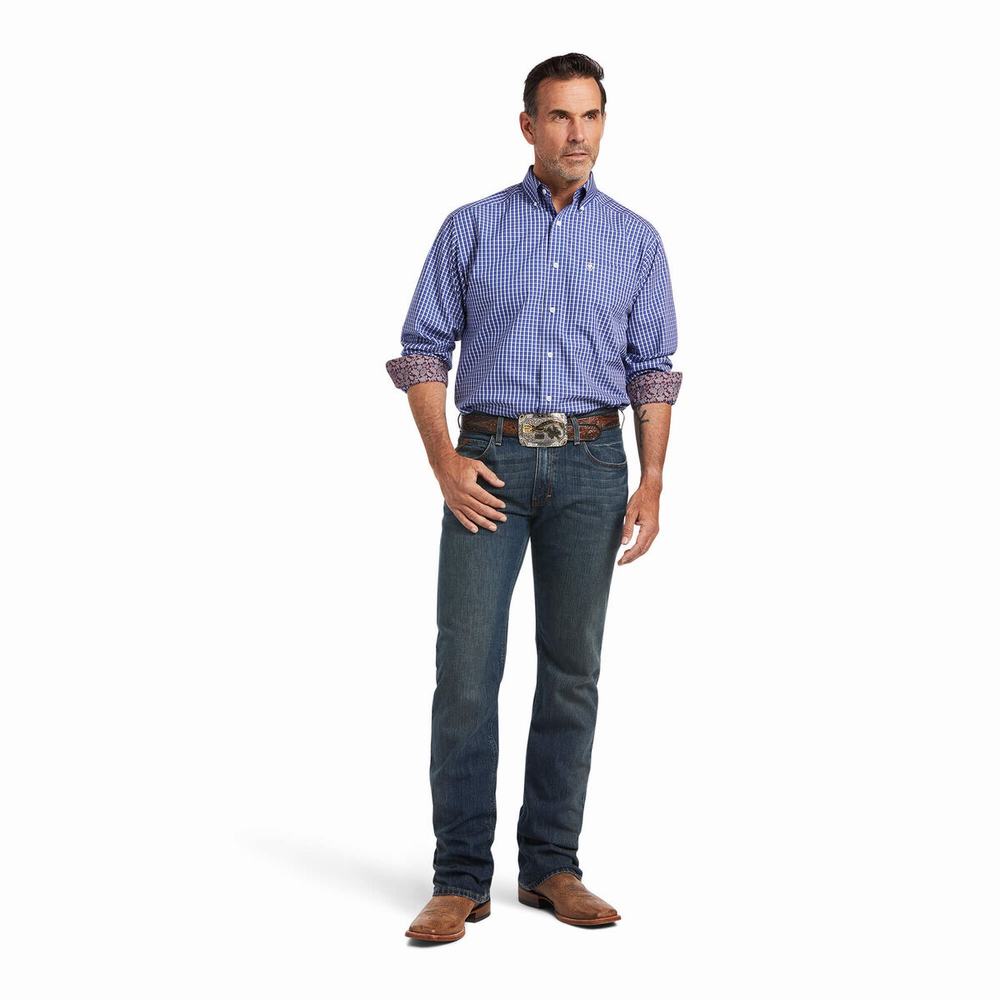 Camicie Ariat Wrinkle Free Cairo Classiche Fit Uomo Blu | IT163MRGV