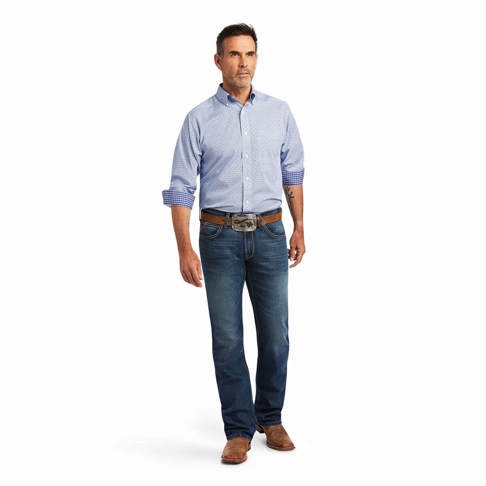 Camicie Ariat Wrinkle Free Caysen Classiche Fit Uomo Blu | IT580QZPS