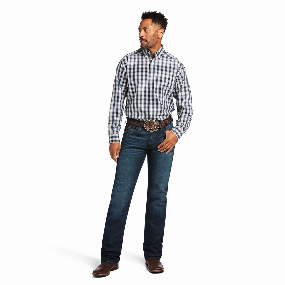 Camicie Ariat Wrinkle Free Dereck Classiche Fit Uomo Blu | IT325JGUY