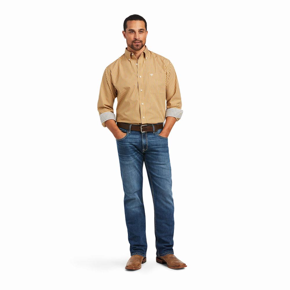 Camicie Ariat Wrinkle Free Harvey Classiche Fit Uomo Arancioni Senape | IT749DVAF