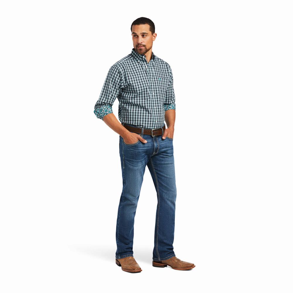 Camicie Ariat Wrinkle Free Houston Fitted Uomo Blu | IT724WURZ