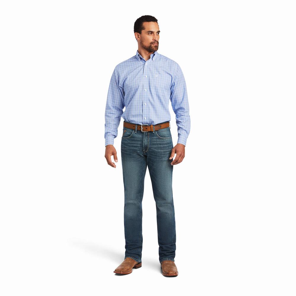 Camicie Ariat Wrinkle Free Noah Fitted Uomo Blu | IT861DMOR