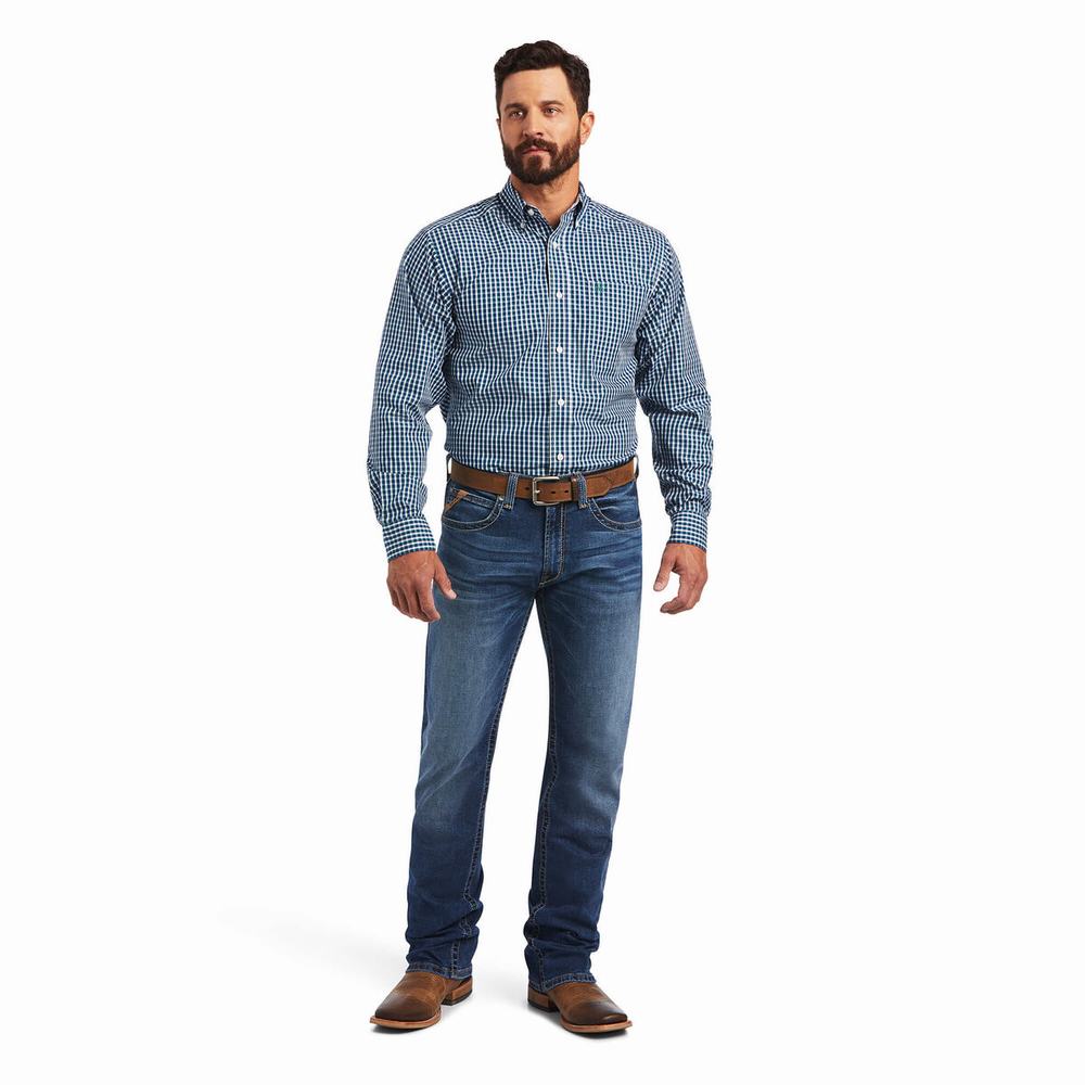 Camicie Ariat Wrinkle Free Seamus Fitted Uomo Blu | IT673DRNV