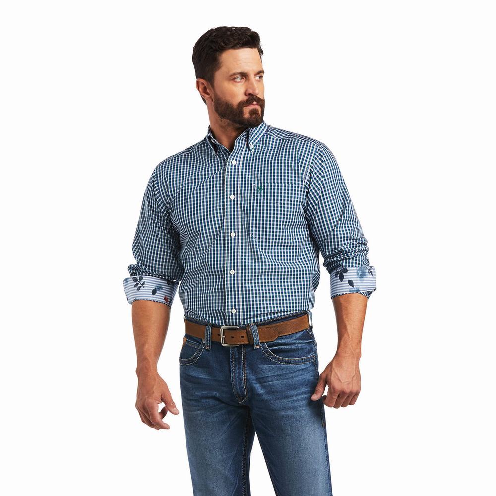 Camicie Ariat Wrinkle Free Seamus Fitted Uomo Blu | IT673DRNV