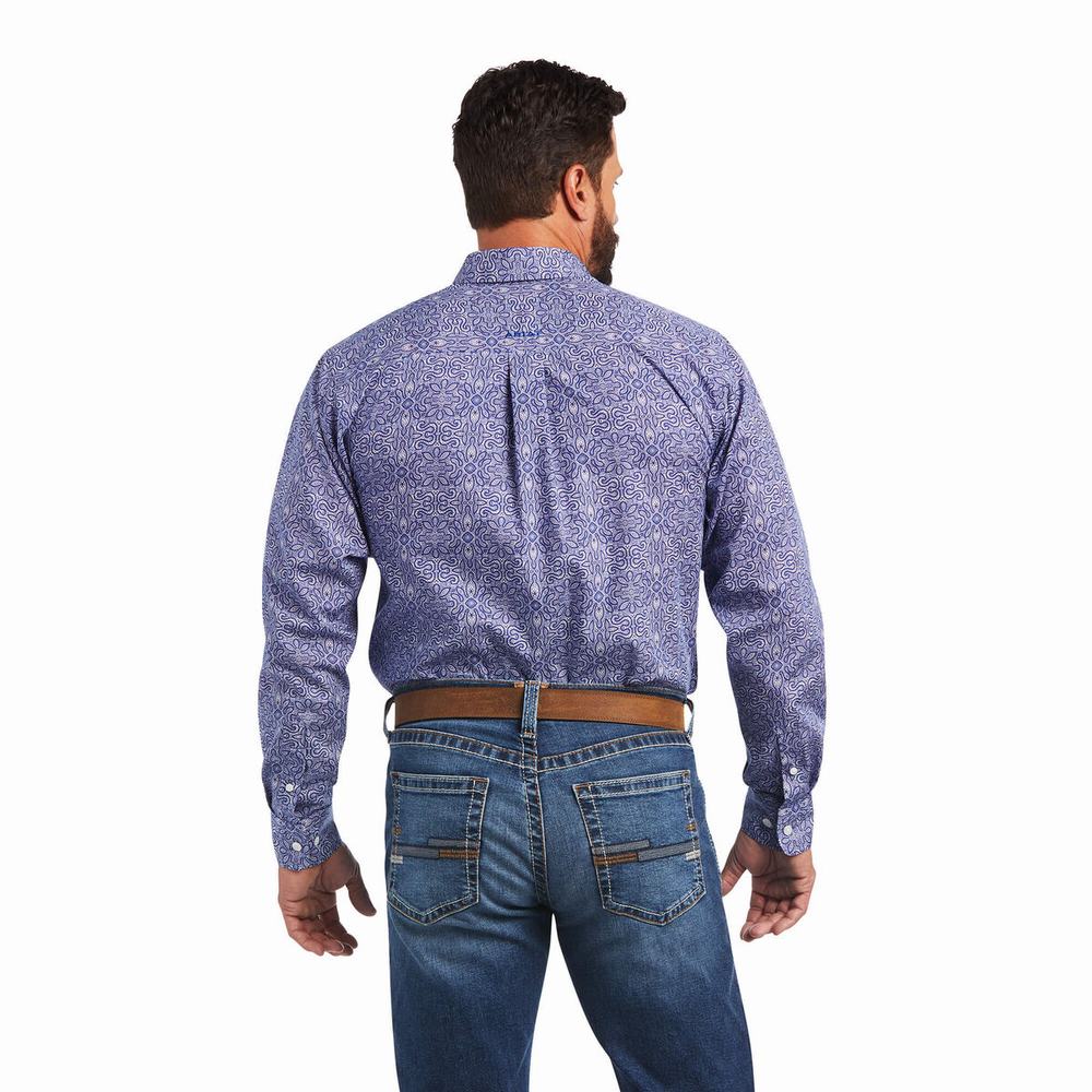 Camicie Ariat Wrinkle Free Slater Fitted Uomo Blu | IT468DYXN