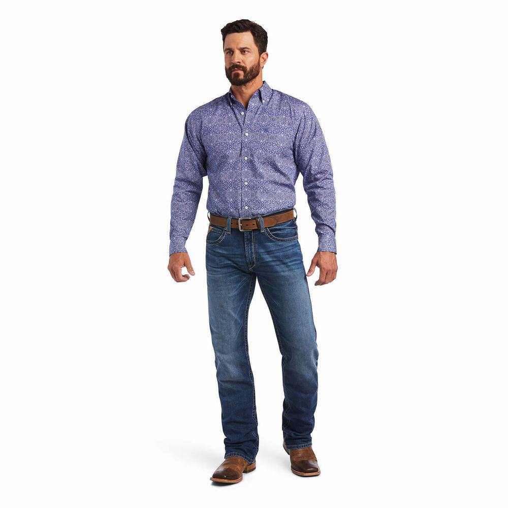 Camicie Ariat Wrinkle Free Slater Fitted Uomo Blu | IT468DYXN