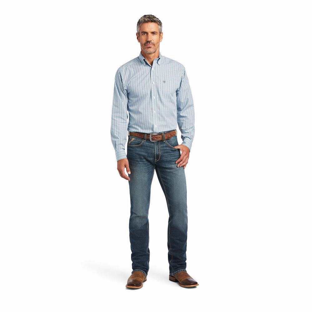 Camicie Ariat Wrinkle Free Yair Fitted Uomo Blu | IT038YSUK