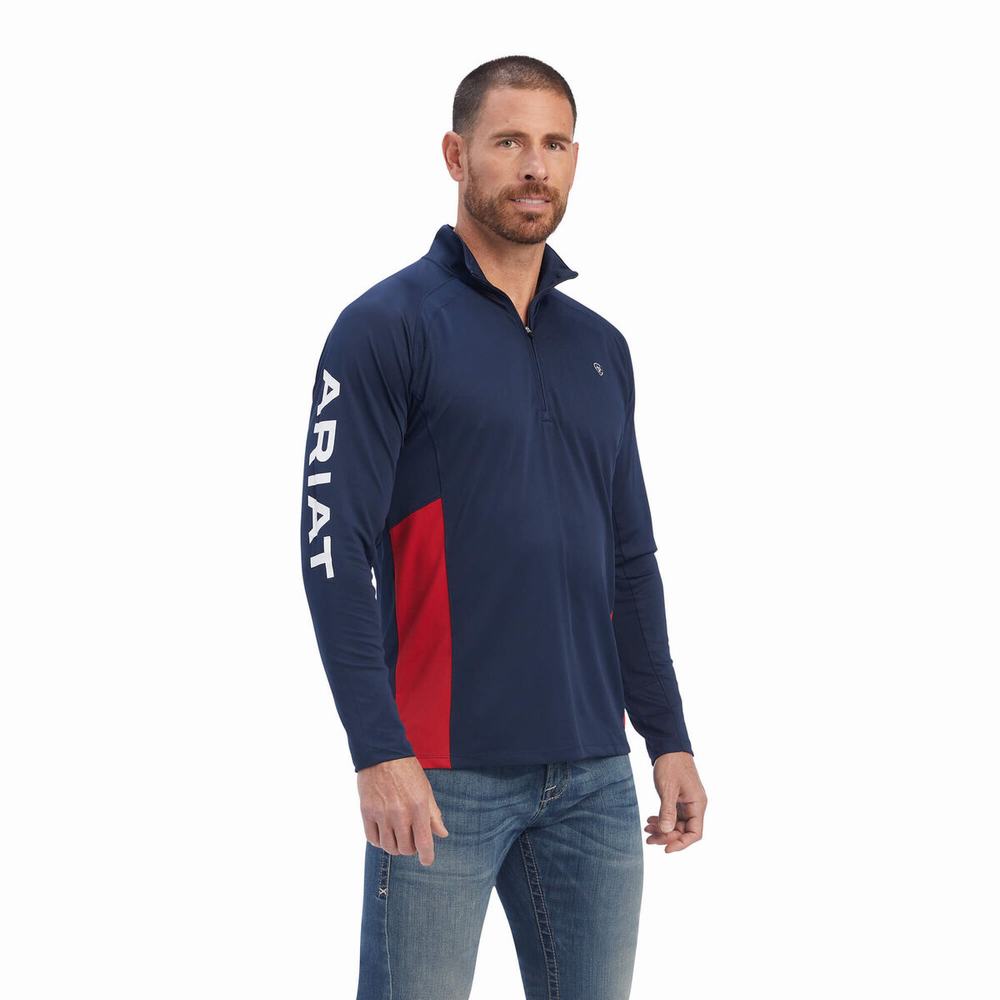 English Riding Ariat Sunstopper Team 1/4 Zip Uomo Blu Marino | IT452ITQN