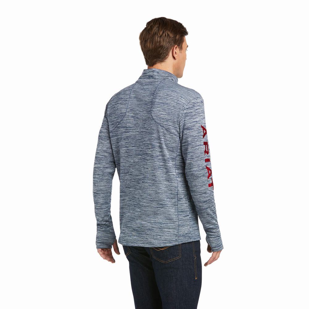 English Riding Ariat Team Gridwork 1/4 Zip Uomo Blu Marino | IT465YBXO