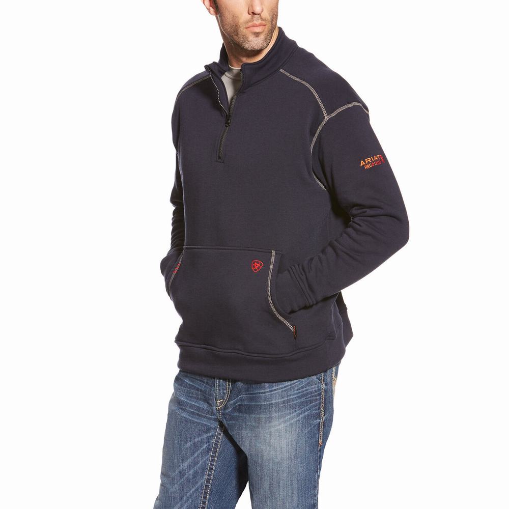 Hoodies Ariat FR Polartec Fleece 1/4 Zip Uomo Blu Marino | IT197ABMQ