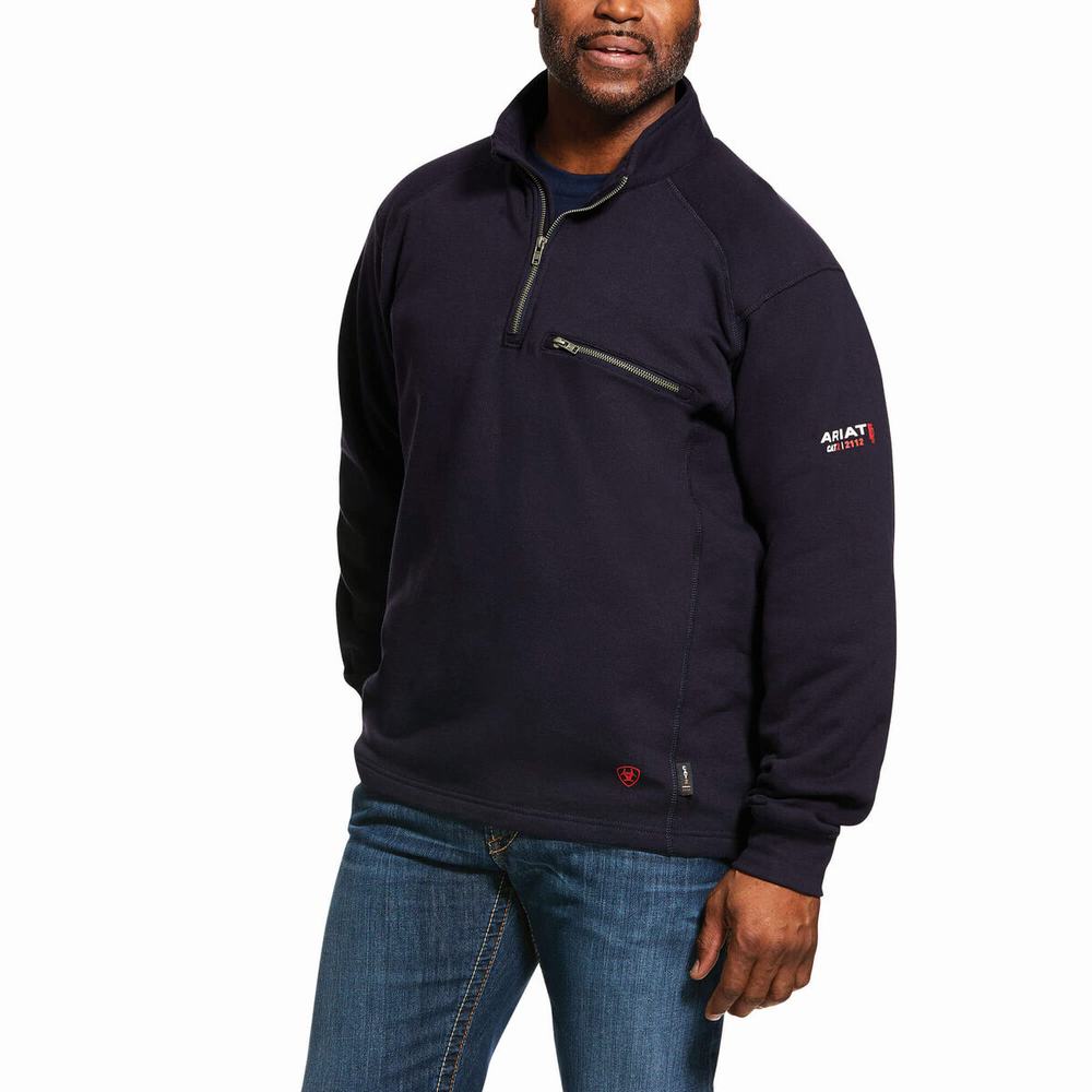 Hoodies Ariat FR Rev 1/4 Zip Uomo Blu Marino | IT586MLYZ