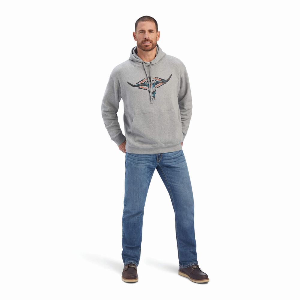 Hoodies Ariat Horns Southwest Uomo Grigie | IT892QKZJ