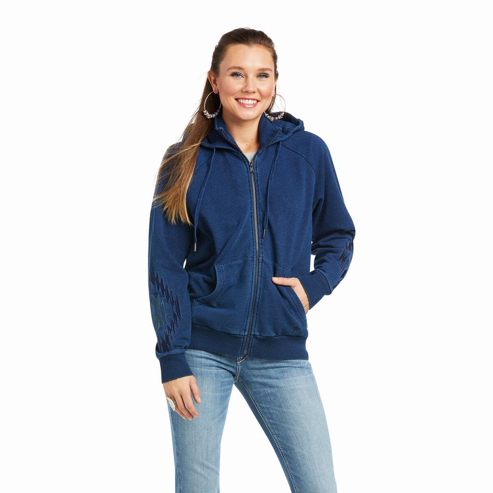 Hoodies Ariat Knit Full Zip Donna Blu | IT790KMXF