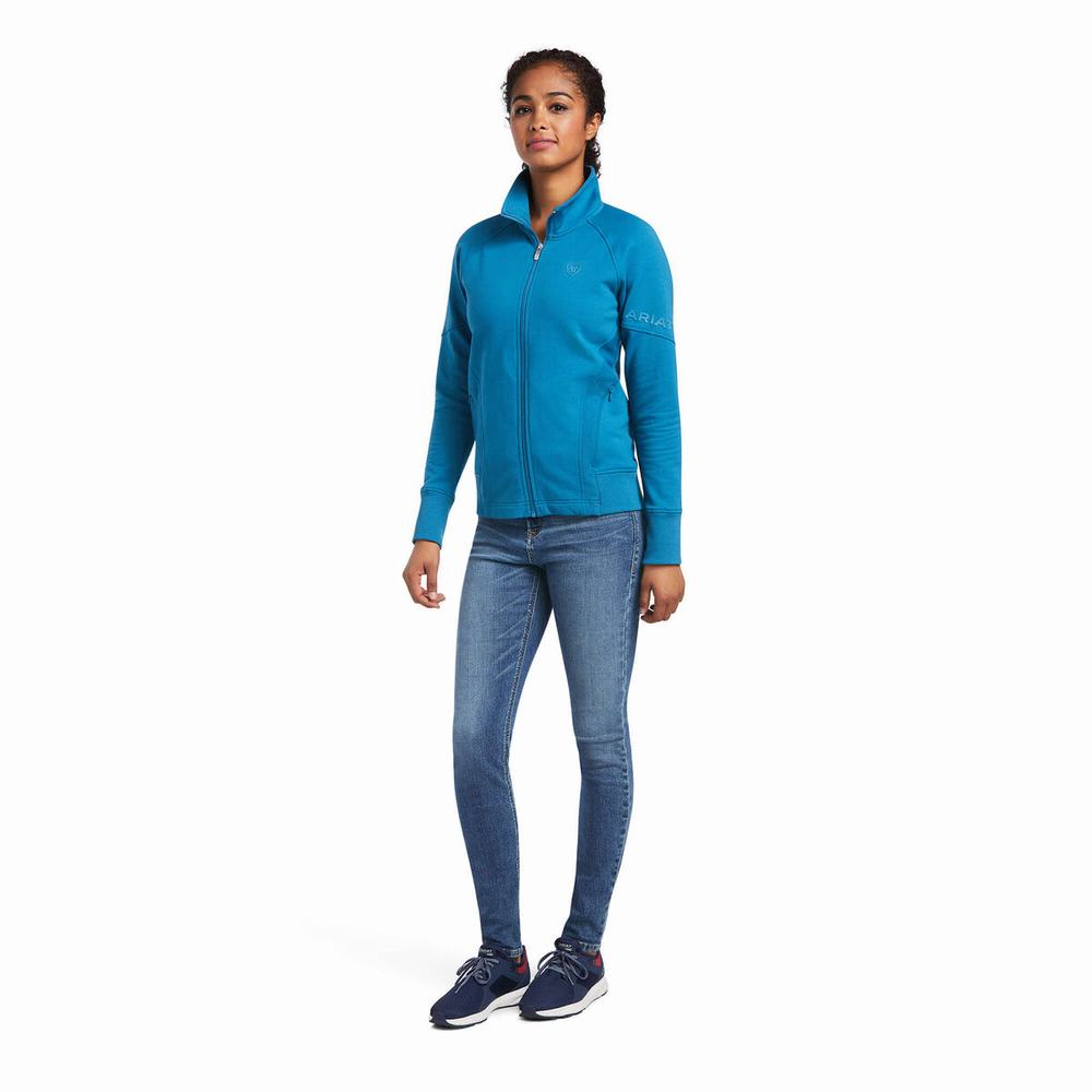 Hoodies Ariat Largo Full Zip Donna Blu | IT546CYXT