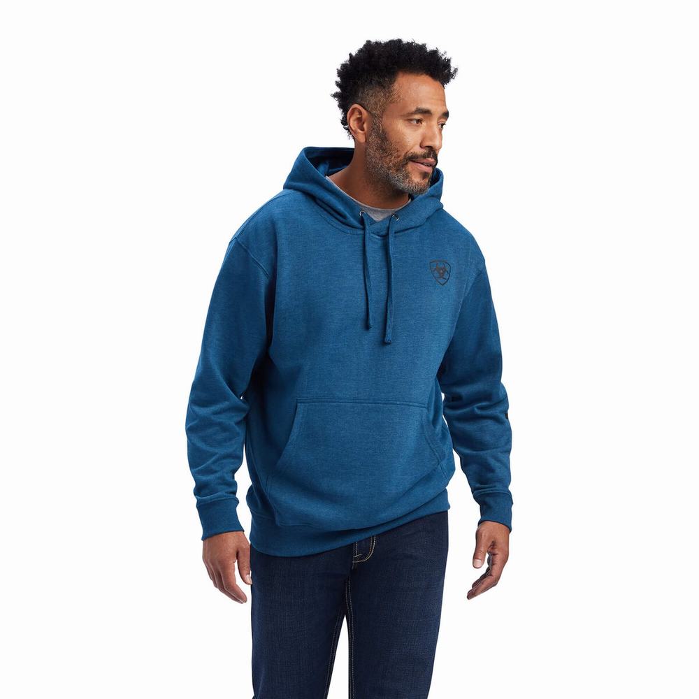 Hoodies Ariat Logo Uomo Blu Marino | IT320GPLV