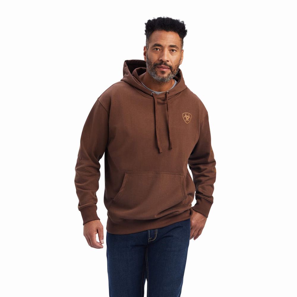 Hoodies Ariat Logo Uomo Marroni | IT241FKAC