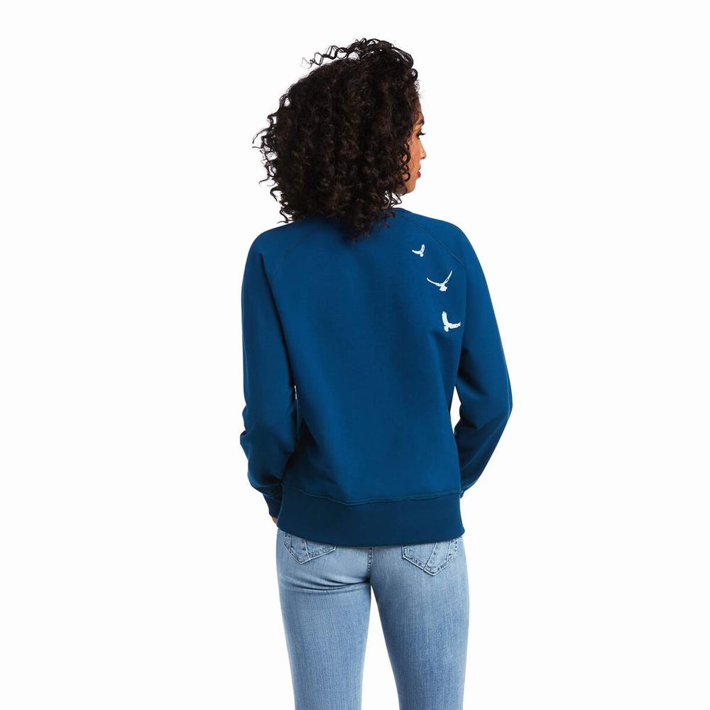 Hoodies Ariat Paradise Ranch Crew Donna Blu | IT084EPTL