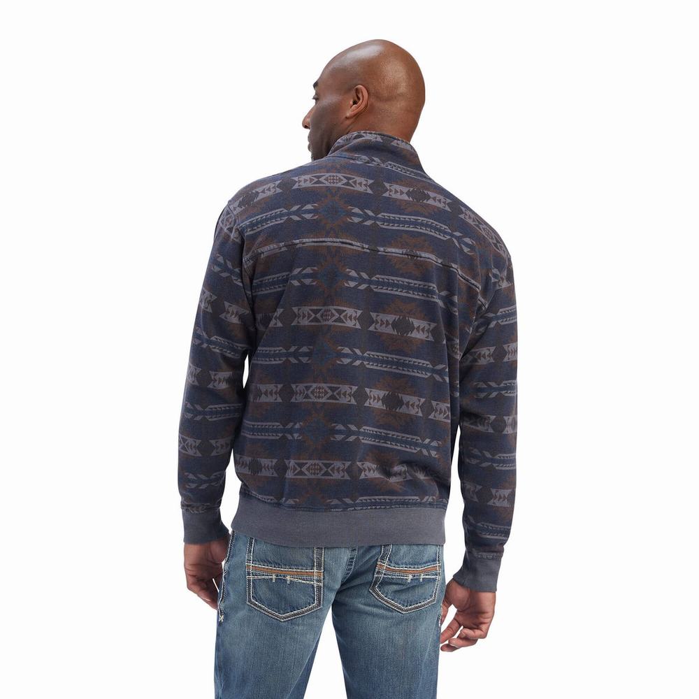 Hoodies Ariat Printed Overdyed Washed Uomo Blu | IT247UIEB