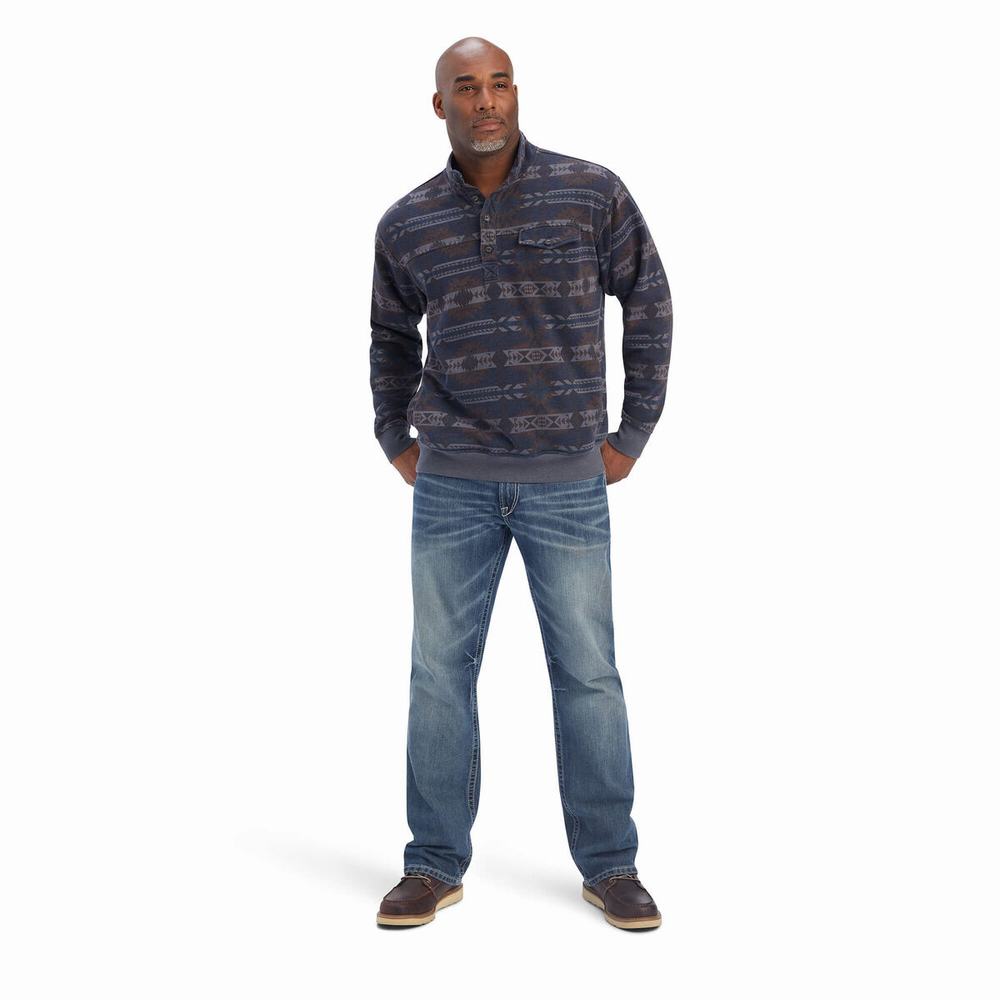 Hoodies Ariat Printed Overdyed Washed Uomo Blu | IT247UIEB