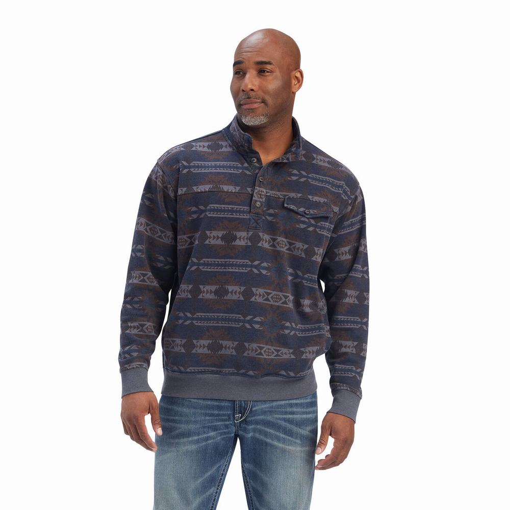 Hoodies Ariat Printed Overdyed Washed Uomo Blu | IT247UIEB