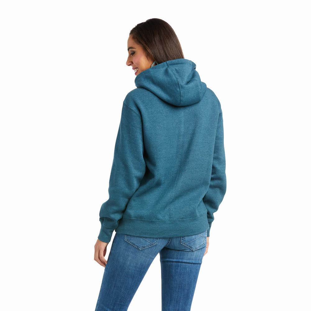 Hoodies Ariat REAL Arm Logo Donna Verde Acqua | IT432NRVE