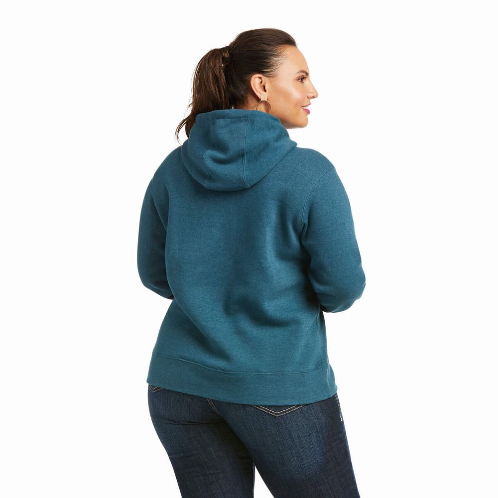 Hoodies Ariat REAL Arm Logo Donna Verde Acqua | IT432NRVE