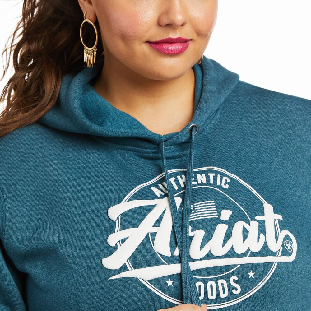 Hoodies Ariat REAL Arm Logo Donna Verde Acqua | IT432NRVE