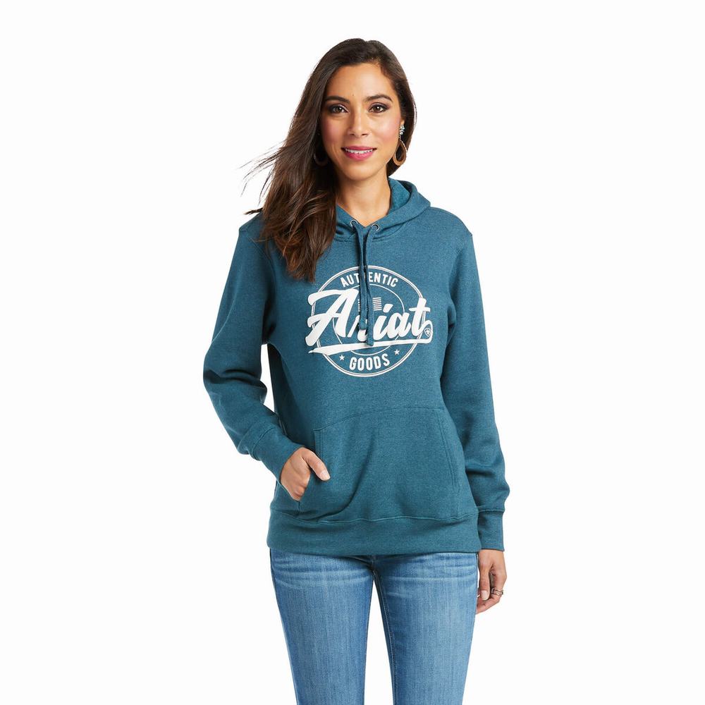 Hoodies Ariat REAL Arm Logo Donna Verde Acqua | IT432NRVE