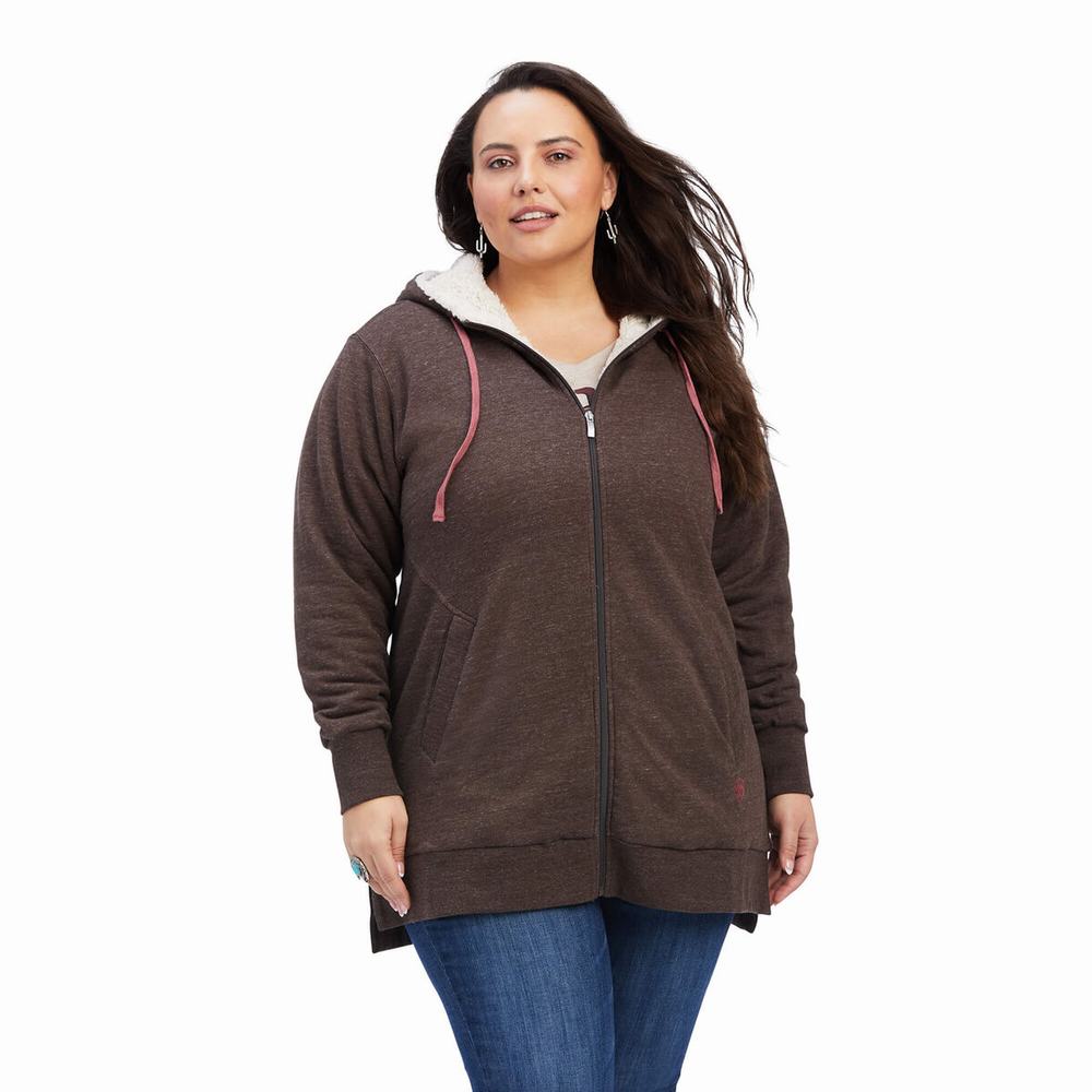 Hoodies Ariat REAL Sherpa Foderati Long Full Zip Donna Marroni | IT571RFPN