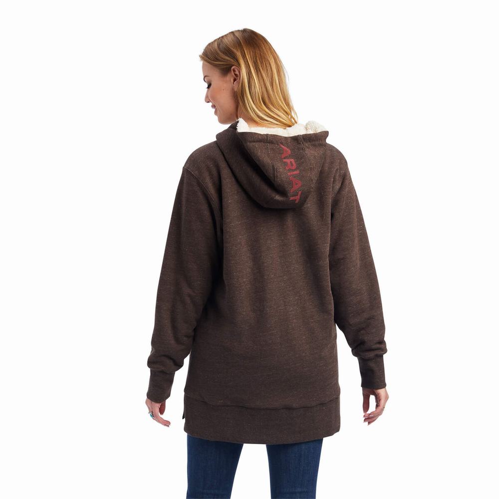 Hoodies Ariat REAL Sherpa Foderati Long Full Zip Donna Marroni | IT571RFPN