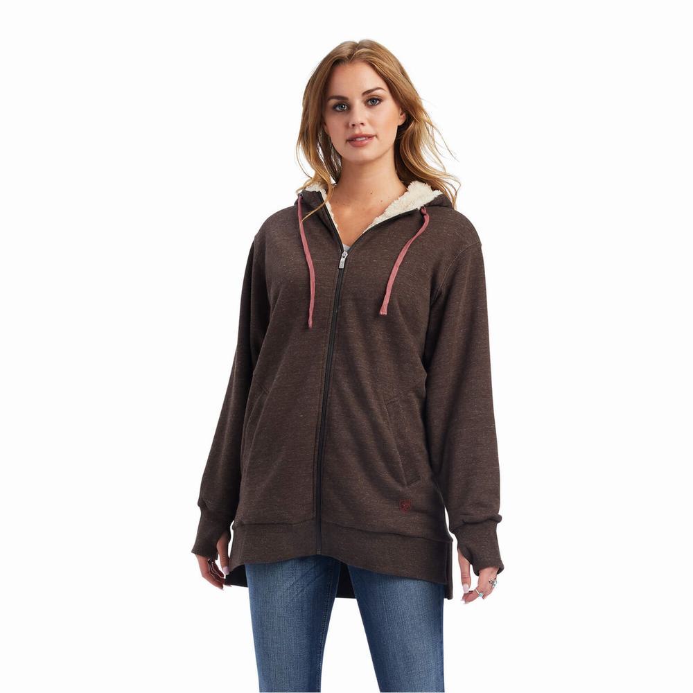 Hoodies Ariat REAL Sherpa Foderati Long Full Zip Donna Marroni | IT571RFPN