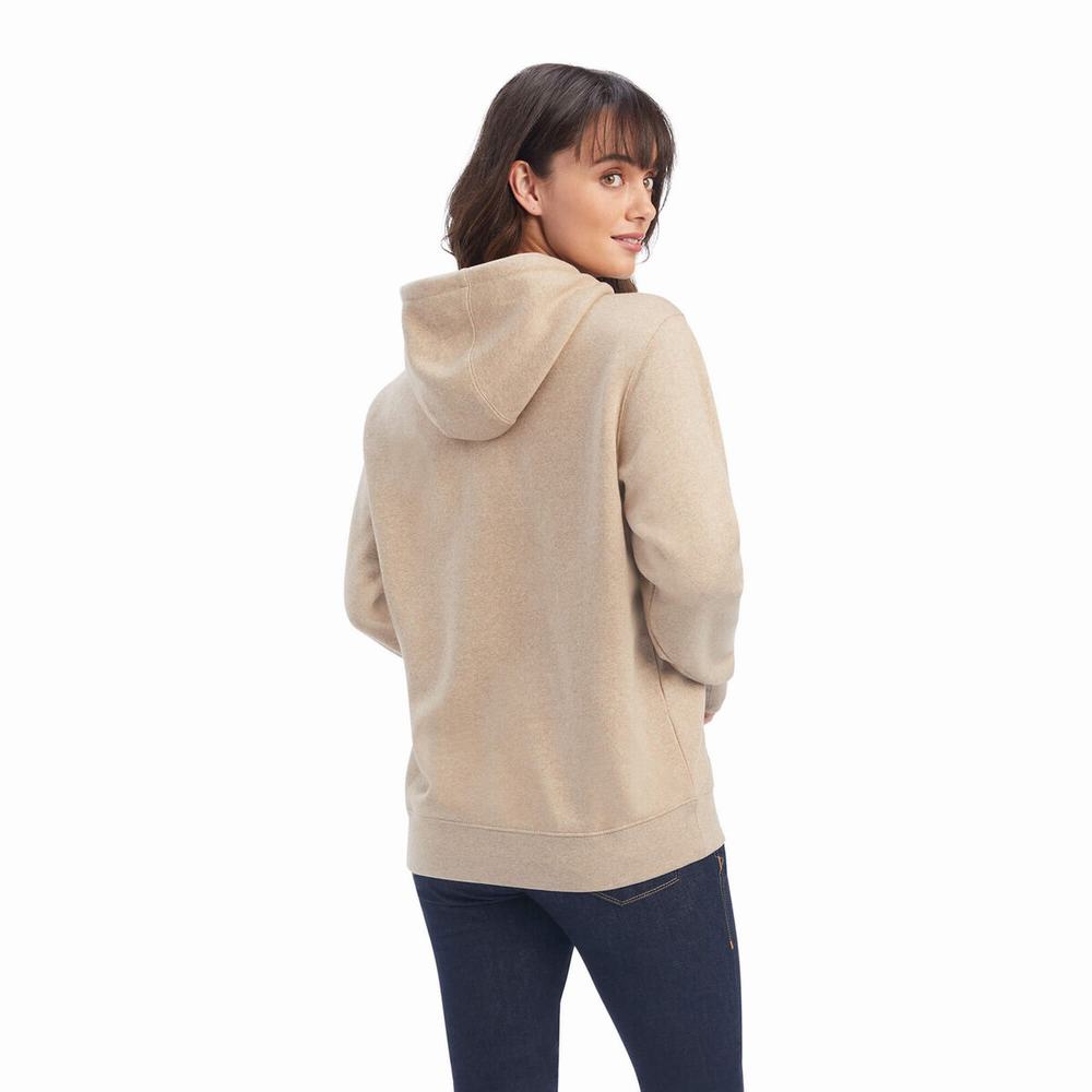 Hoodies Ariat REAL Shield Logo Donna Beige Scuro | IT547BZSX