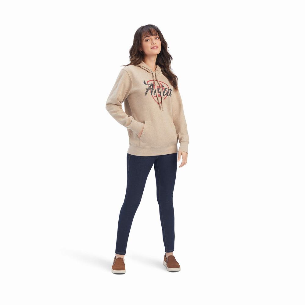 Hoodies Ariat REAL Shield Logo Donna Beige Scuro | IT547BZSX